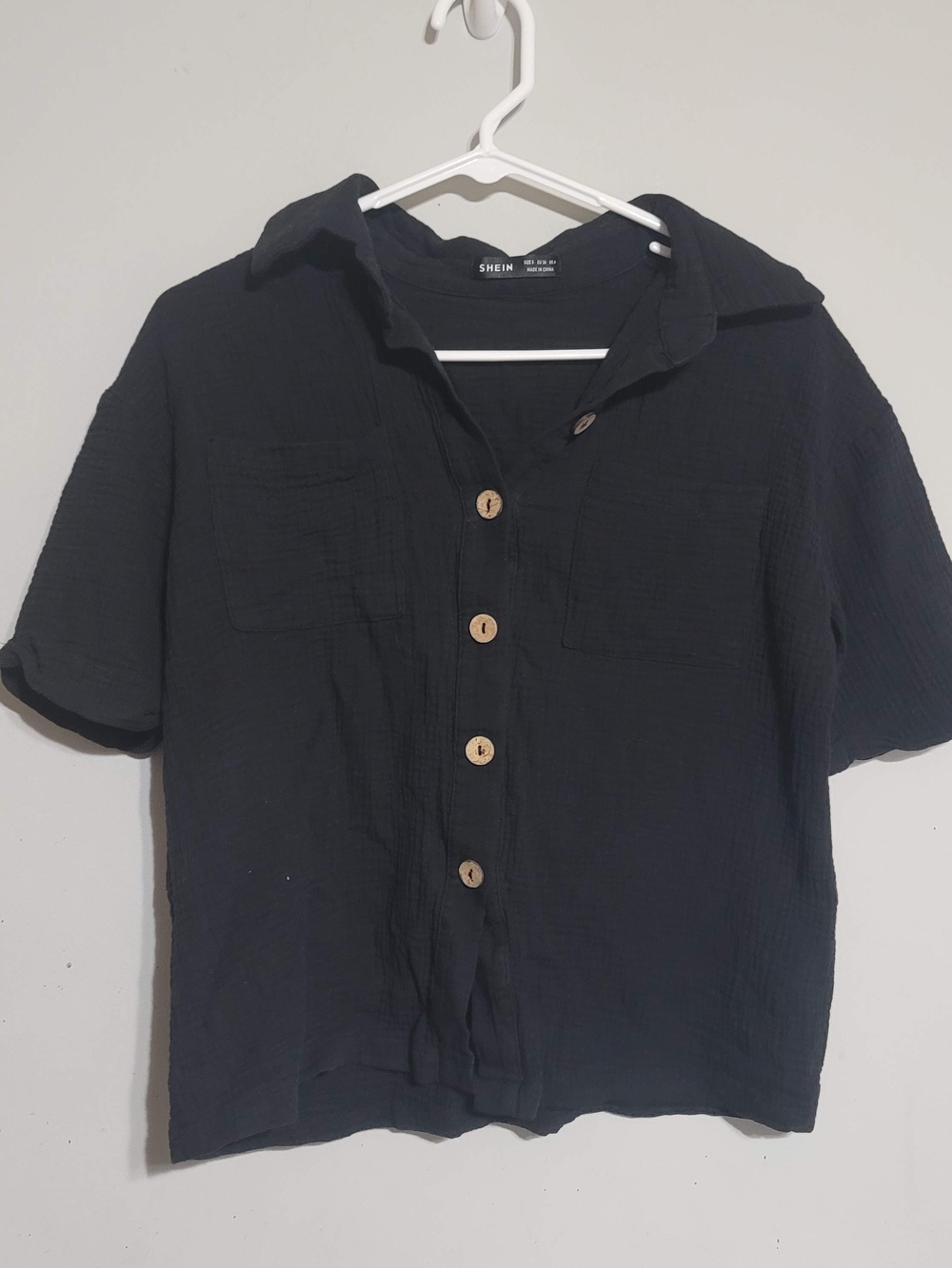 SHEIN Black Short-Sleeve Button Front Blouse